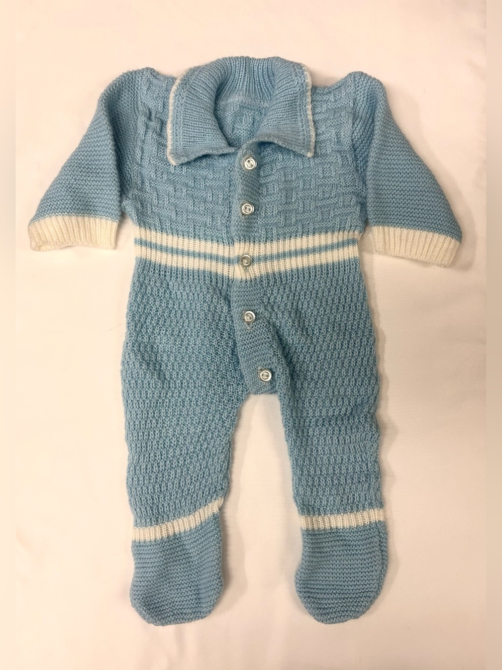 VTG 1980s Striped Knit Footed Collared Button One-Piece Coverall 3-6 Months